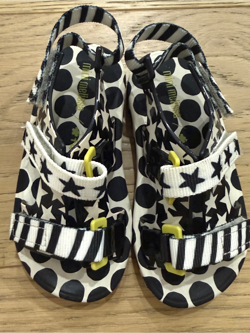Mini Melissa | Girls Black & White Star and Polka Dot Jelly Sandals